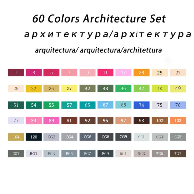 Touchfive 80 цветные маркеры материал рисунок на спиртовой основе маркеры цветной маркер набор художественные принадлежности ручка для школы - Цвет: 60 architecture set