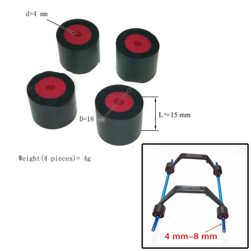 

4 pieces/set RC Helicopter or Quadcopter Landing Gear Shock Absorbing Rubber Bushing for Tube Diameter 4-8mm MJX F45 T23 T40 F39