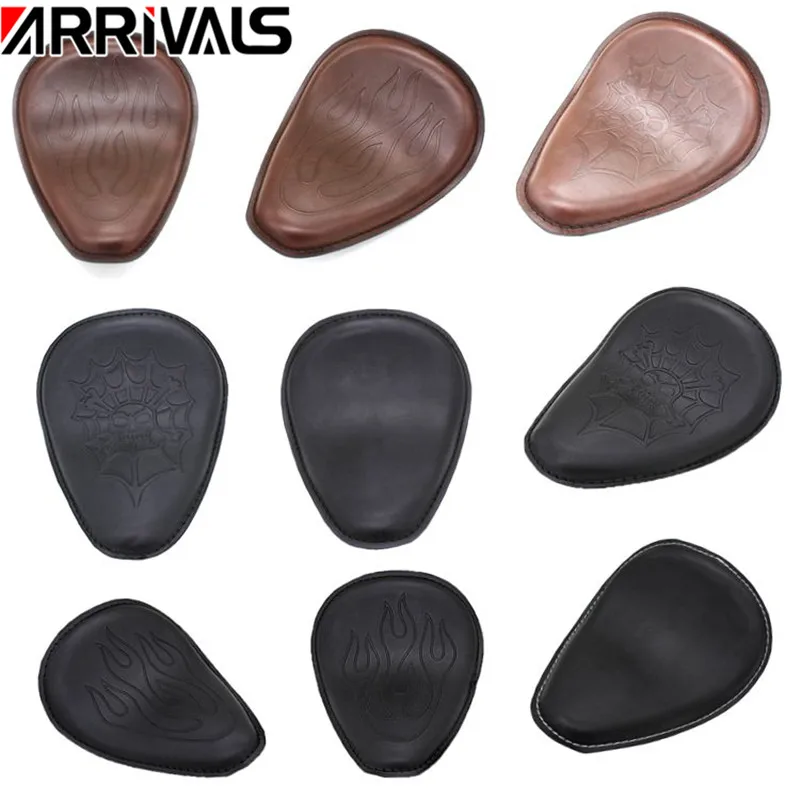 Motorcycle Brown Leather Spring Solo Driver Seat Cushion For Harley For Honda For Yamaha For Kawasaki