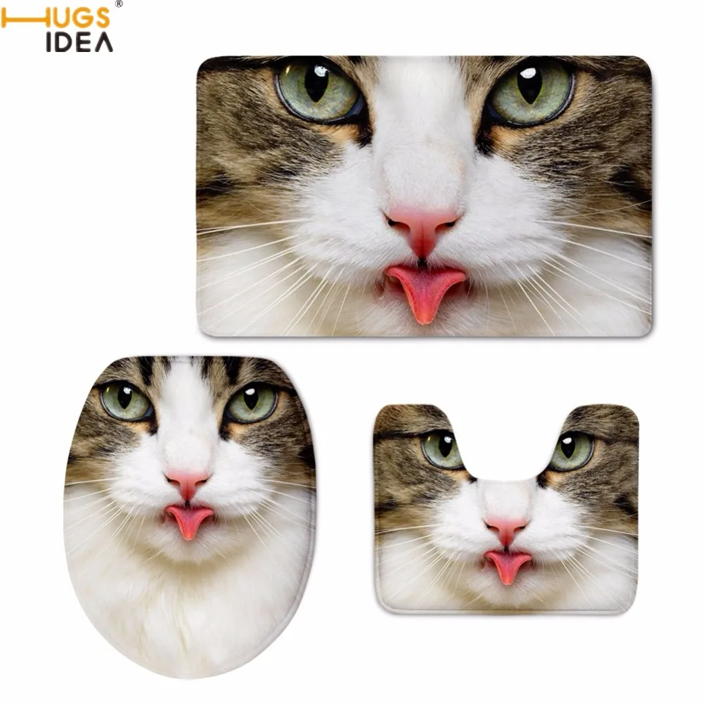 HUGSIDEA Kawaii 3D Cat Printing Bathroom Toilet Seat Covers Non Slip