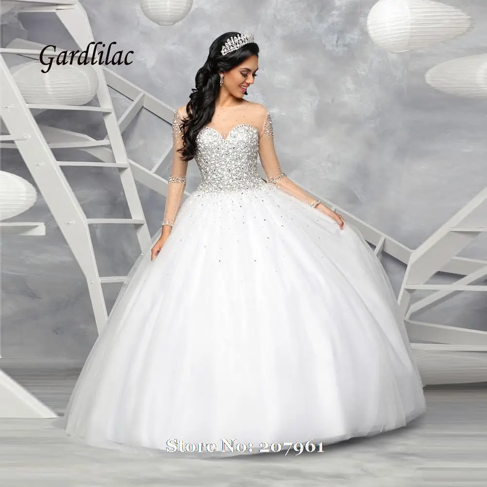 Wedding White Quinceanera Dresses online get cheap white quinceanera dresses sleeves aliexpress com new long sleeve 2017 ball gown vestidos de 16 anos tulle with crystal