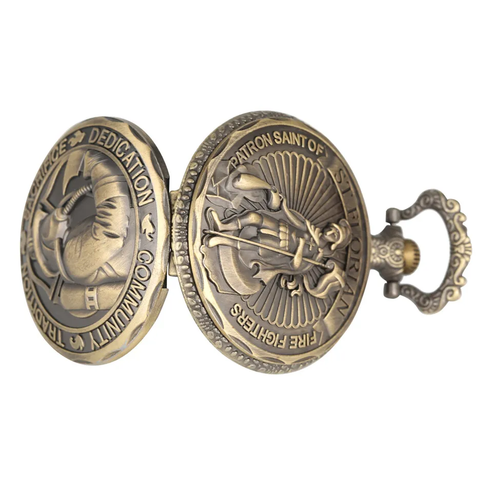 Бронзовый пожарный дисплей кварцевые карманные часы брелок цепь Изысканный тисненый дизайн ожерелье, подвеска, стимпанк сувенирные часы