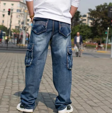 W30-W48 Multi Cargo Pocket Loose Jeans For Men Hip Hop Acid Wash Jeans Baggy Big Men Plus Designer Size 42 44 46