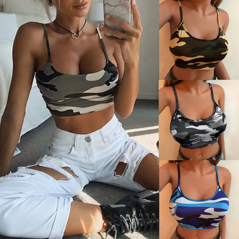 2019 камуфляж Sexy бретелек рукавов Топ бюстье бюстгальтер жилет укороченный