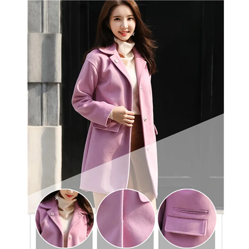 Autumn Long Wool Coat Women Pink Jacket Korean Plus size Long sleeve Winter Warm Blend Woolen Coat 2018 Fashion Ladies Overcoat
