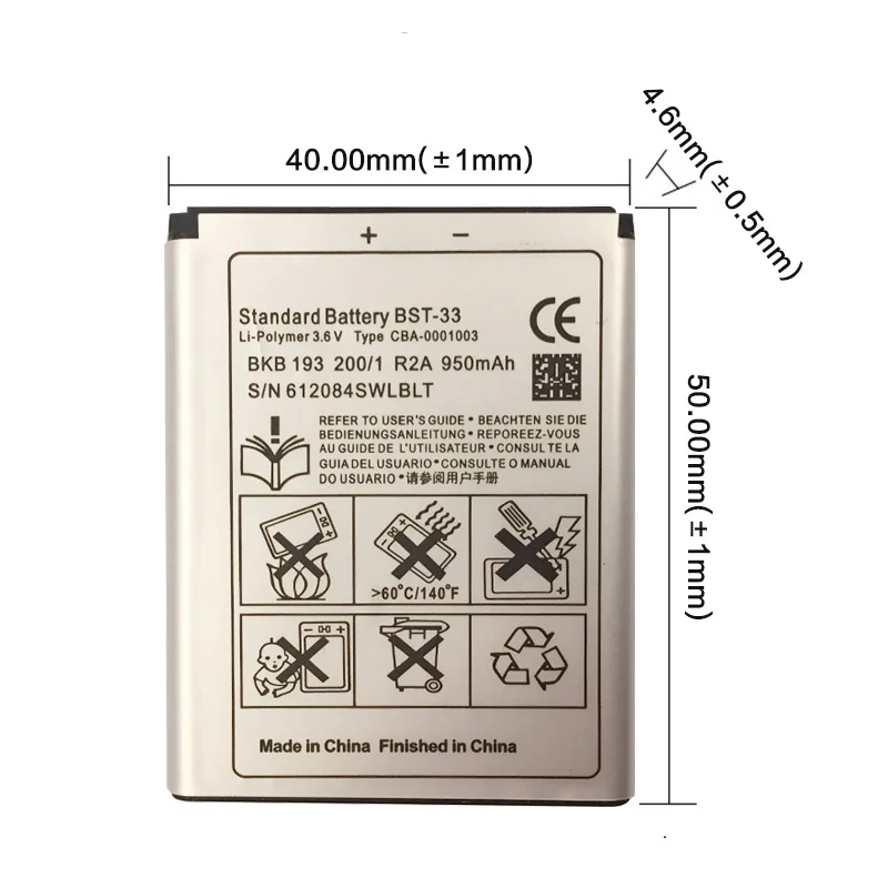 BST-33 BST 33 Батарея Замена для sony Ericsson K800 я SATIO U1 W880I K810I W100I T700 T715 950 мА-ч