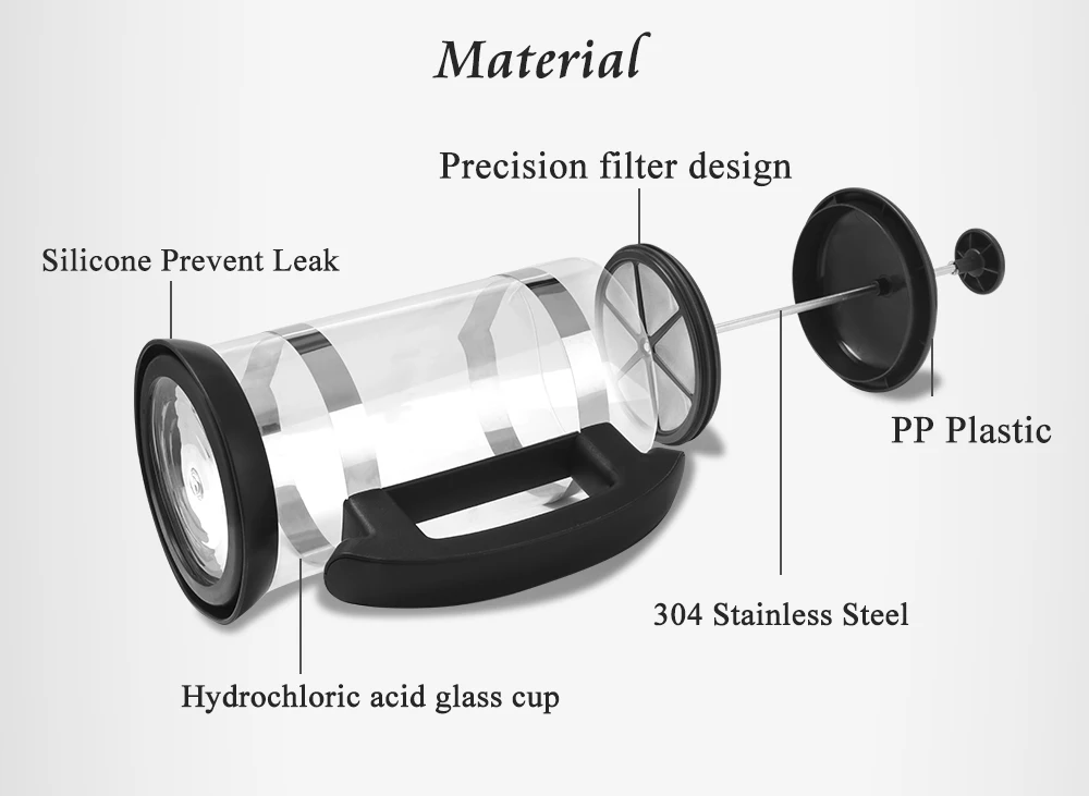 Французский пресс для кофе/чая, кофейник, Кофеварка, чайник, 1000 мл, термос из нержавеющей стали со стеклянным покрытием для кофе, посуда для напитков