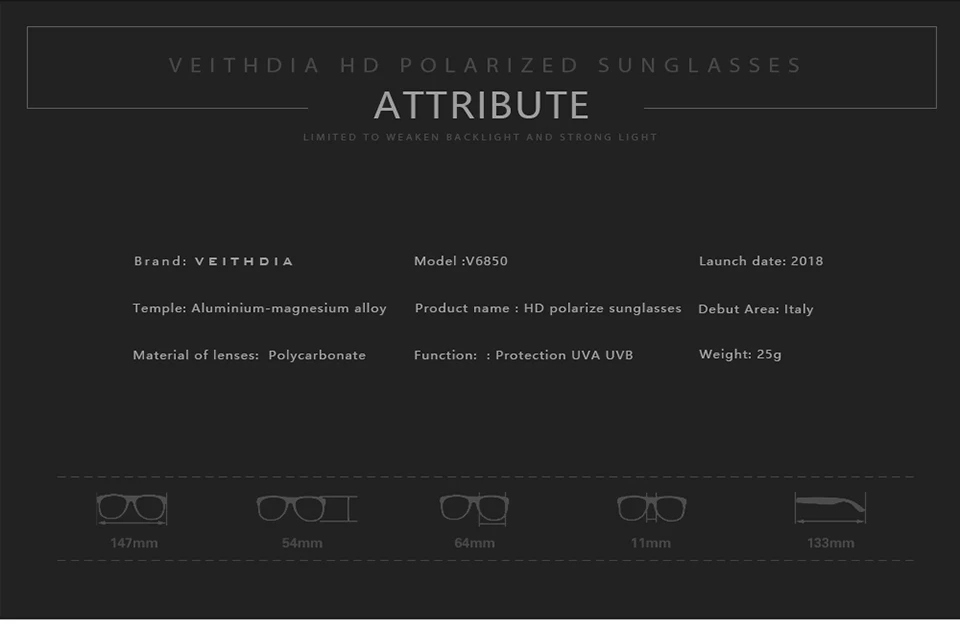 Бренд veithdia мужские солнцезащитные очки из алюминия и магния поляризованные UV400 Линзы Аксессуары мужские солнцезащитные очки для мужчин/женщин 6850
