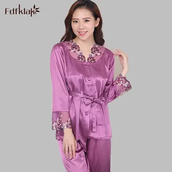 

Womens Lace Silk Sleepwear Pajamas Sets Satin Spring Autumn Long-sleeved Pyjama Leisure Loungewear Pijamas 2 Pieces Set L-2XL