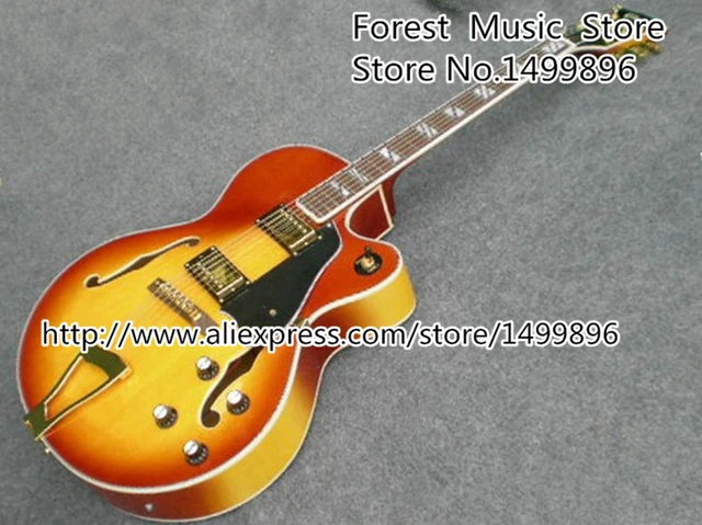 Best price at $323 Cheap China Musical Instrument Cherry Sunburst Classical Gret. Electric Acoustic Jazz Guitar Kits & Body For Sale