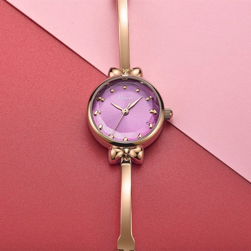 KIMIO Thin Bow Small Watch Women Golden Rose Color Lady Watch For Woman Quartz Wrist Watches Creative Bracelet Watch Female New