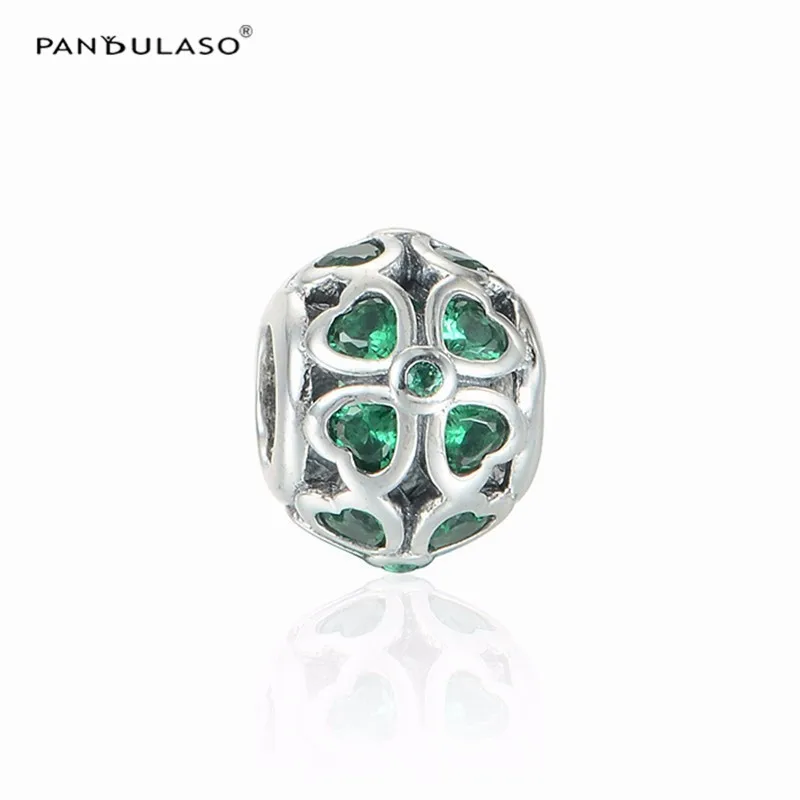 

Pandulaso Fit Charms 925 silver original bracelets for woman openwork clover beads with green stone sterling silver jewelry