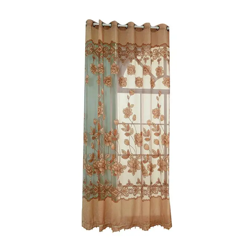 

Semi-transparent Tulle Window Sheer Window Screen Voile Curtains with Flowers Pattern for Bedroom Living Room 100x250cm (Coffee)