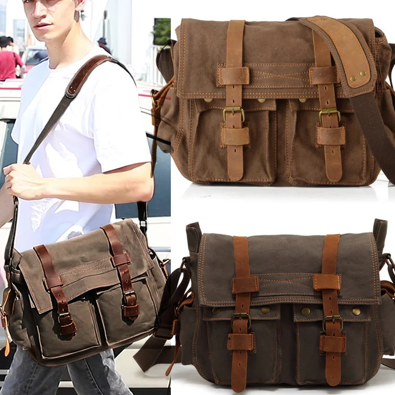 

Men messenger bags canvas leather big Large Satchel shoulder bag high quality Male Laptop Briefcase Travel Handbag