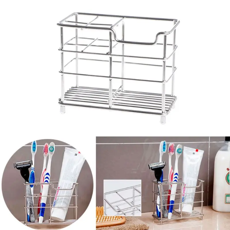 

Toothbrush Holder Toiletries Organizer Toothpaste Stand Storage Rack Stainless Steel Bathroom Caddy For Kitchen Household Articl