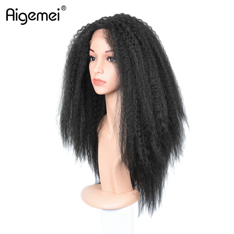 Aigemei Heat Resistant Lace Wig 18inch Top Quality Kinky Straight Synthetic Lace Front Wig