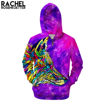 

Foxadelic By Rachel RosenkoetterArt 3D Animal Hoodie Men Zip Hoody Casual Sweatshirt Zipper Tracksuit Pullover Hoodie Novelty