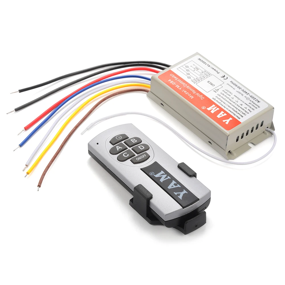 

YAM AC110V 220V 4 Ways 5 Sections Crystal Lamp Remote Control Switch Wireless Remote Control with Delay Through-wall HT956