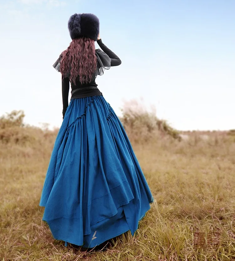 Линетт's chinoisero-boshow весна дизайн женская ассиметричная винтажная пасторальная Толстая Вельветовая хлопковая юбка