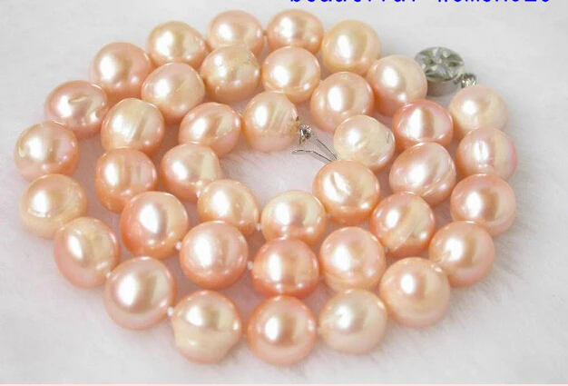 

Free shipping >>>>>N805 NATURAL 12mm pink Round freshwater Pearl Necklace