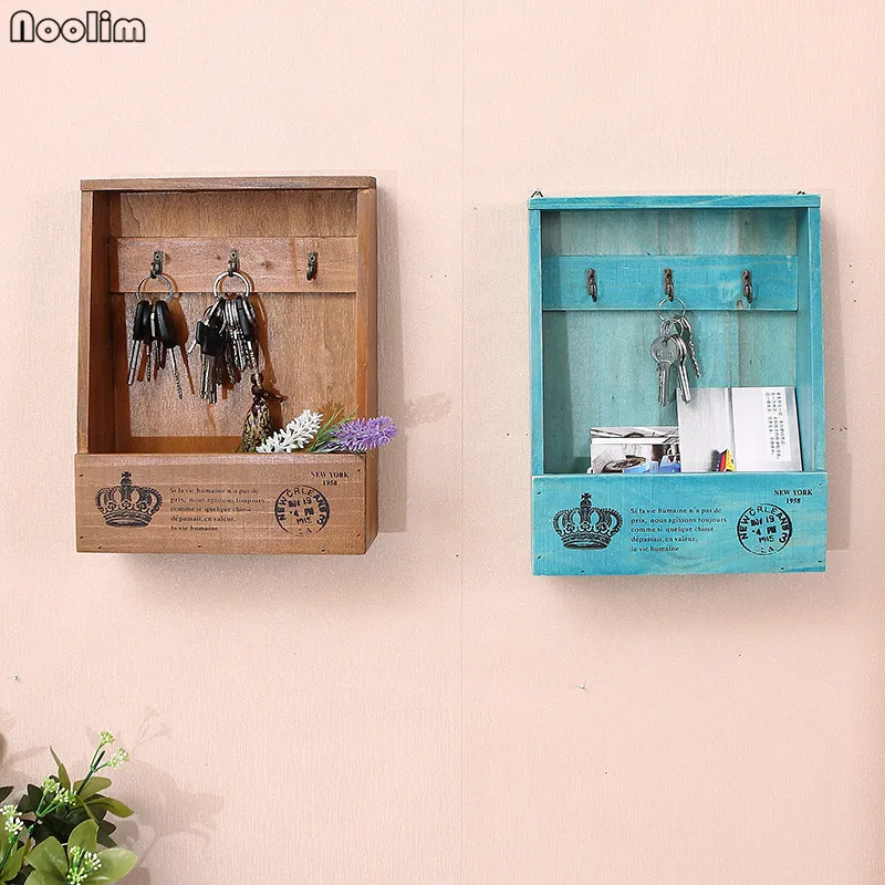 

NOOLIM Handmade Wooden Boxes Cargo Organizer Storage Box Simple Small Key Hanging Storage Holder Phone Organizer Wood Shelf