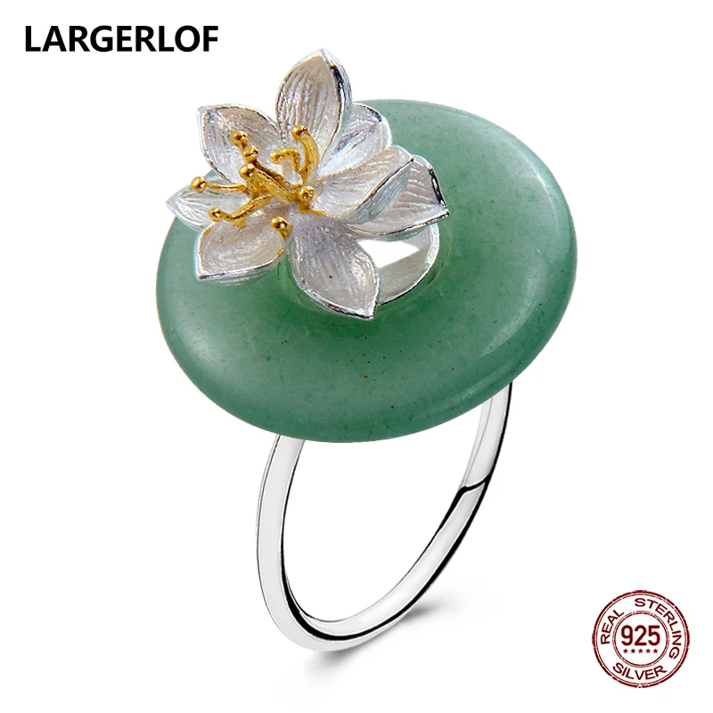 LARGERLOF кольцо из серебра 925 пробы для женщин нефритовое кольцо ювелирные украшения зеленый 925 серебряные кольца для RG70004