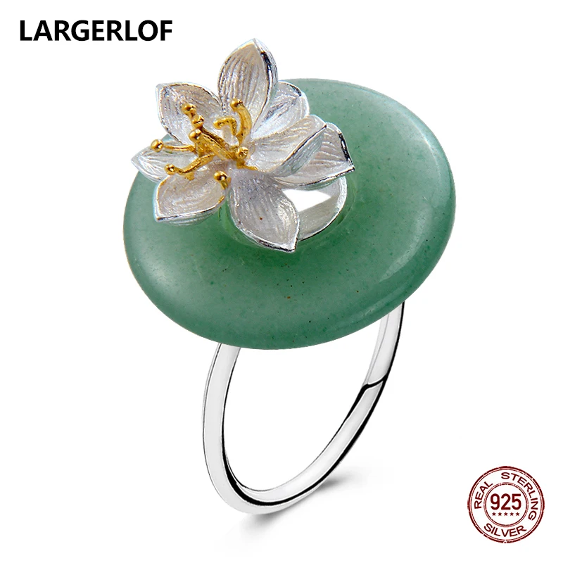

LARGERLOF Ring Silver 925 Women Jade Ring Fine Jewelry Green 925 silver Jewelry Rings For Women RG70004