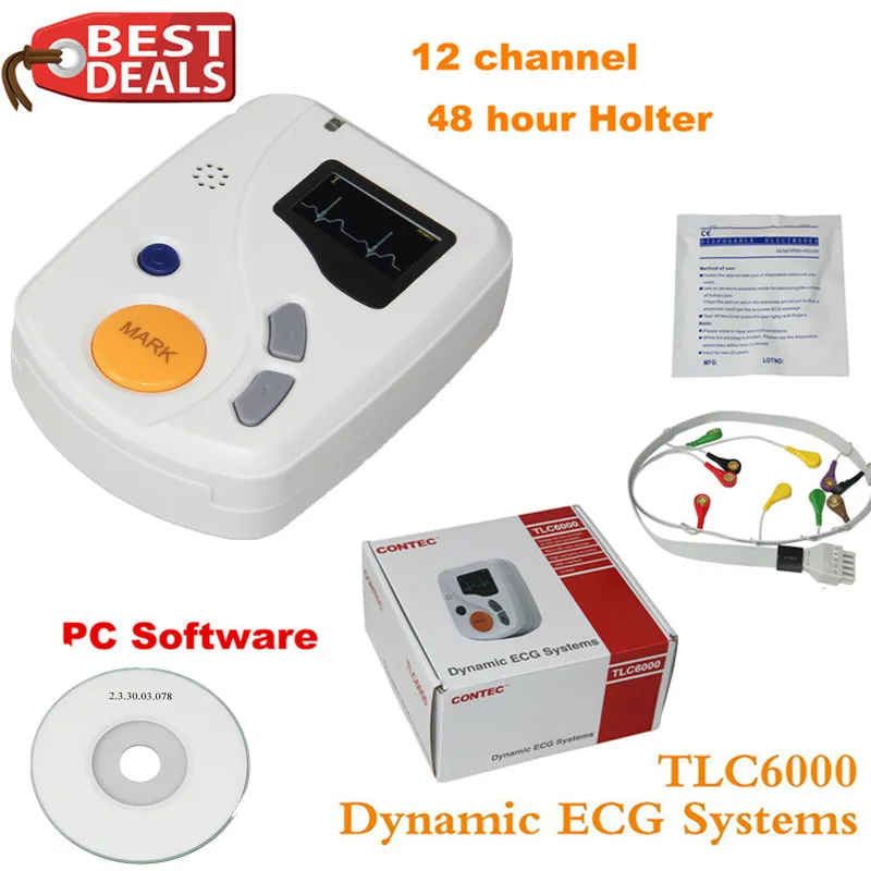 Динамический TLC6000 48 часов 12 каналов ЭКГ/ЭКГ Холтер монитор Alalyzer Recorde CONTEC Производство CE FDA