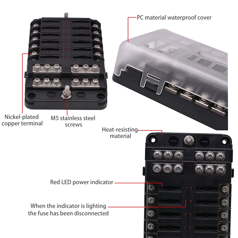 Автомобильная вставка-Предохранитель 12 способ 10 Way 8 путь 6 способ M5 серьги-гвоздики независимый положительный и отрицательный для авто лодка морской Trike дом на колесах