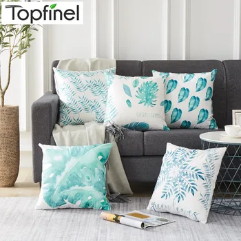 

Topfienl Elegant Green Plant Leaves Square Decorative Microfiber Throw Pillowcases Cushion Covers For Home Sofa Seat 45x45cm