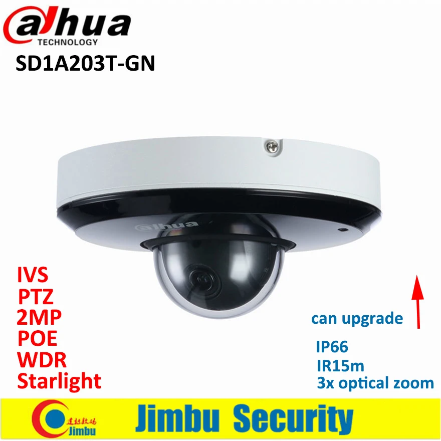

Dahua Starlight PTZ Camera SD1A203T-GN 2MP 1/2.8'' lens 2.7~8.1mm CMOS IVS PoE IR 15m IP66 built in mic Micro SD card