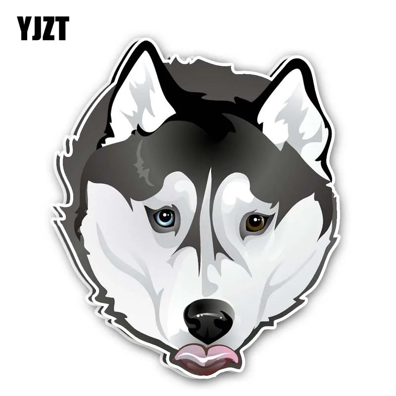 

YJZT 13.2CM*15.4CM Cartoon Husky's Dog Head Car Sticker PVC Decal 12-300108
