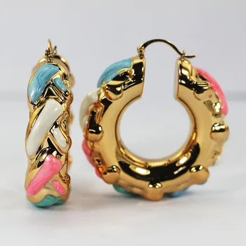 

New Wheel Tyre Shaped Fashion Colorful Enamel Hoop Earrings Big Gold Copper Hooper Earrings Jewelry Accessory EA064