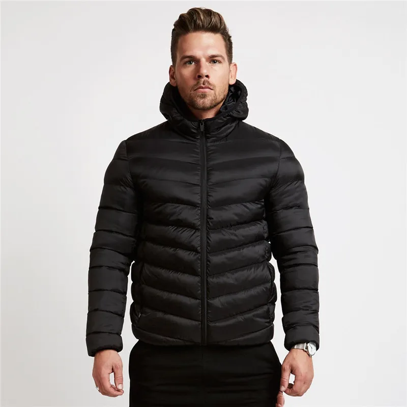 Осенне-зимняя теплая мужская куртка для бега и тренажерного зала, пальто с капюшоном, повседневная утепленная парка, ветрозащитная хлопковая стеганая одежда, Мужское пальто - Цвет: Черный