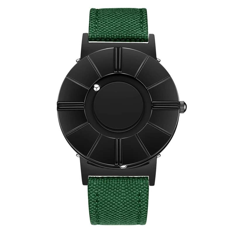 EUTOUR, мужские часы, инновационный магнитный шар, показать, мужские часы, нержавеющая сталь, нейлон, сатч ремешок, водонепроницаемые кварцевые наручные часы - Цвет: Green Nylon