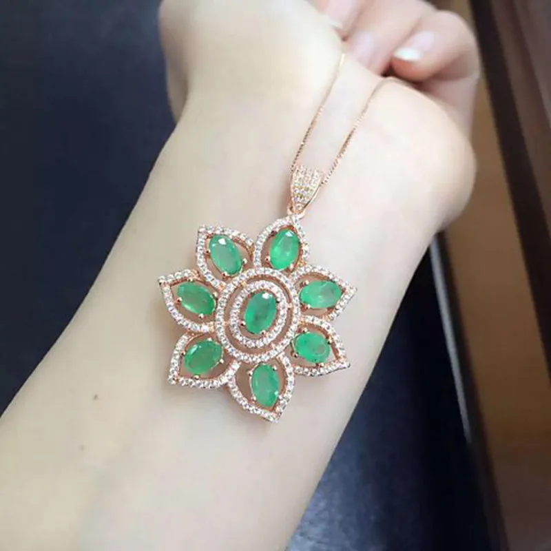 Ожерелье QI xuan_trendy jewelry_colombian зеленый каменный цветок necklaces_rose золото Цвет кулон necklaces_factory непосредственно продаж