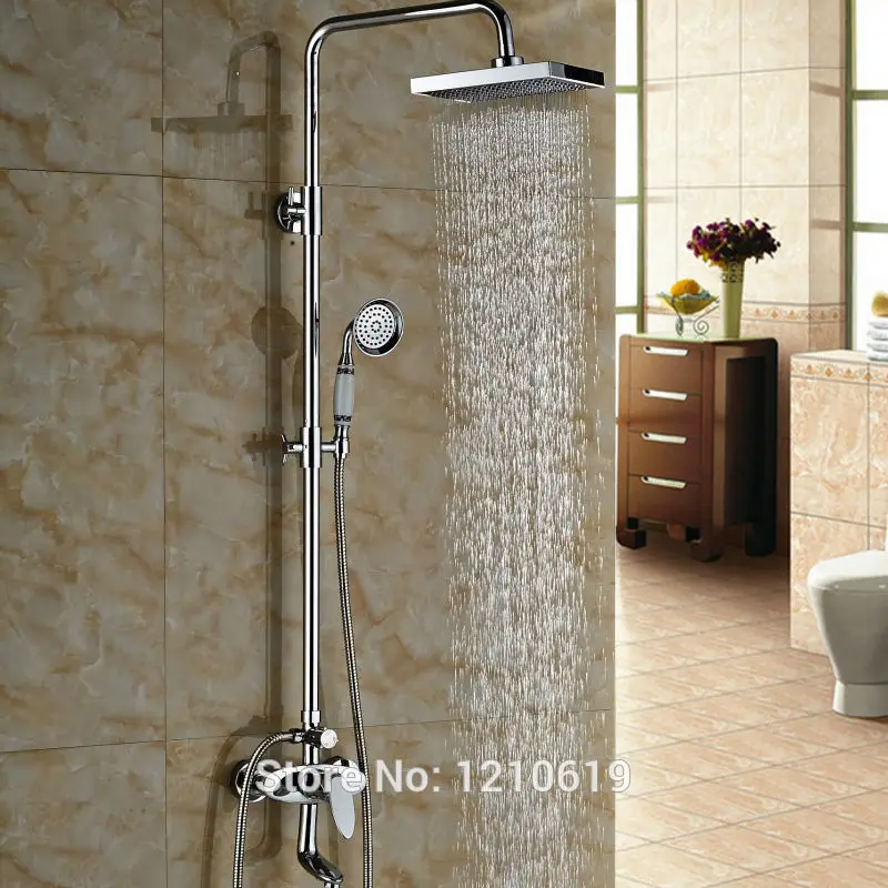 

Newly Bathroom Shower Faucet Set w/ Ceramic Hand Sprayer Chrome Plate 8" Rain Shower Mixer Tap Wall Mounted