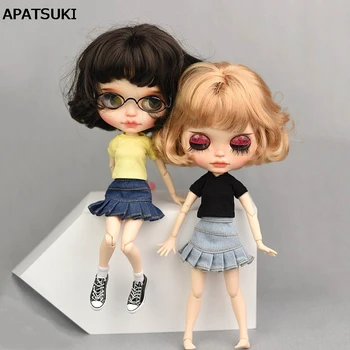 

1SET T-shirt Jeans Shorts Blue A-line Skirt For Blythe Doll Casual Clothes For Blyth Licca Doll Clothes 1/6 Doll Accessories