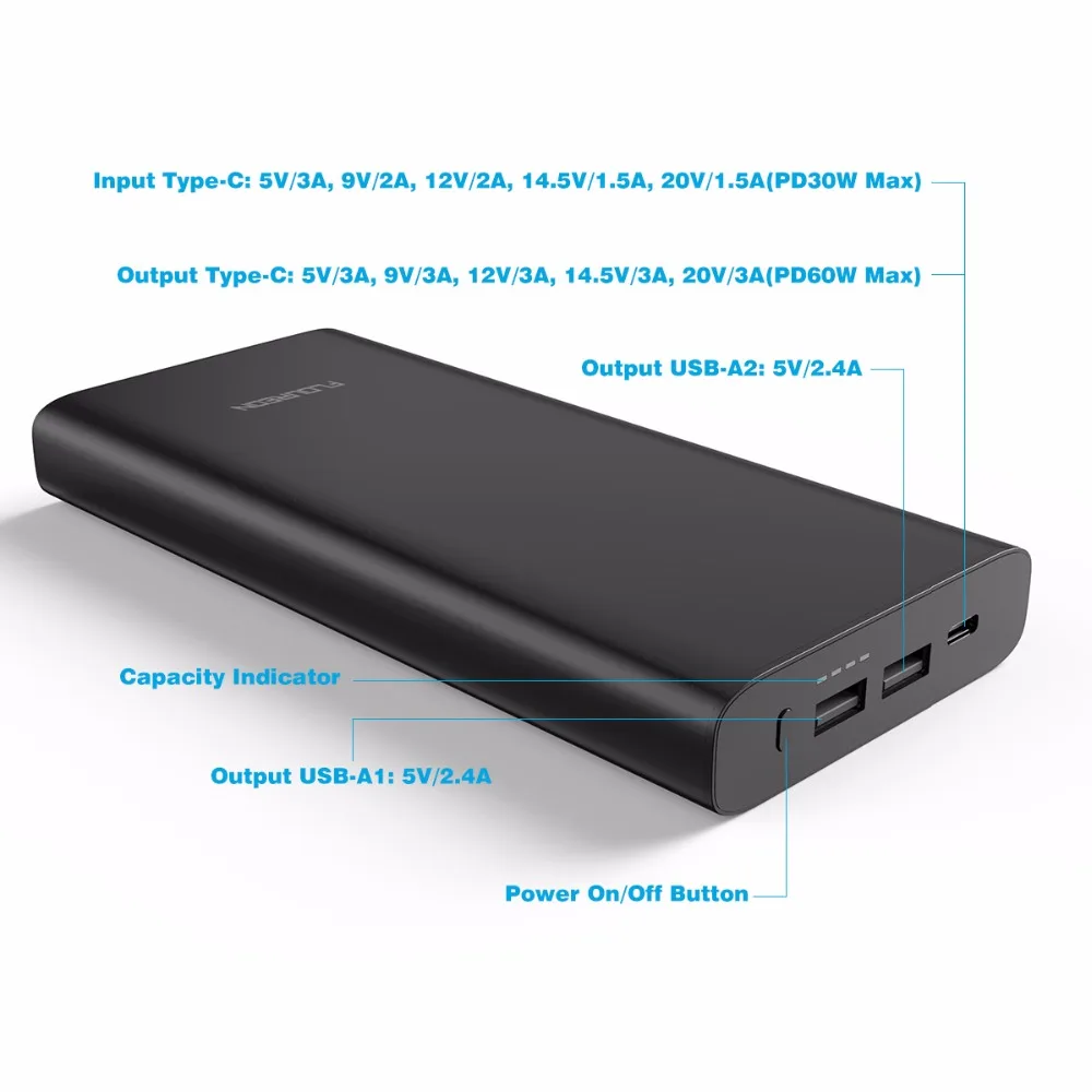 Flouren power Bank 26800 мАч usb type C PD быстрое зарядное устройство для iPhone XS Max XR 8 samsung S9 HUAWEI mate 20 ноутбуков