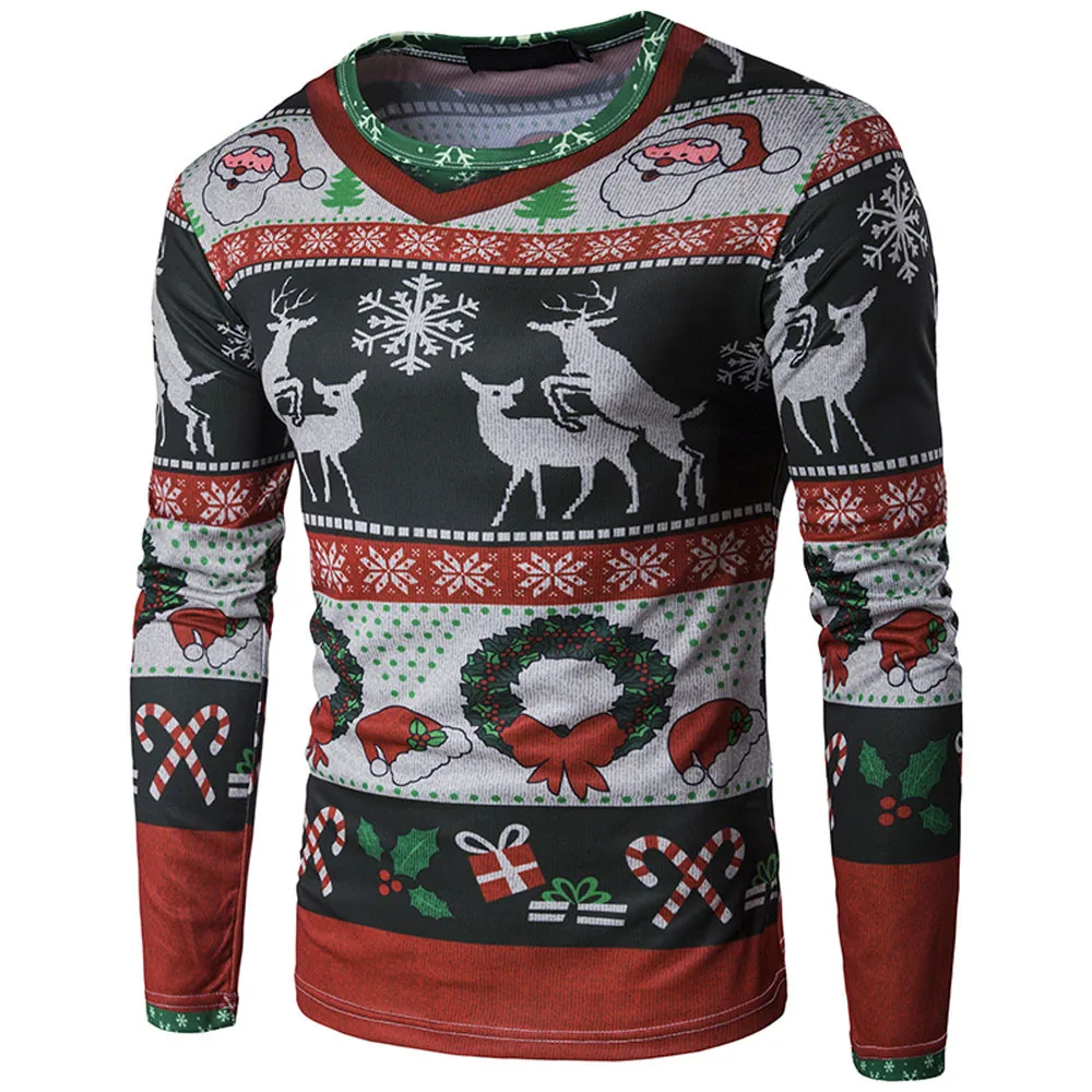 Sunfree рождественским принтом Для мужчин Топы Зимняя качественная пуловер Повседневное уличная Рождество главный продукт стоит иметь Лидер