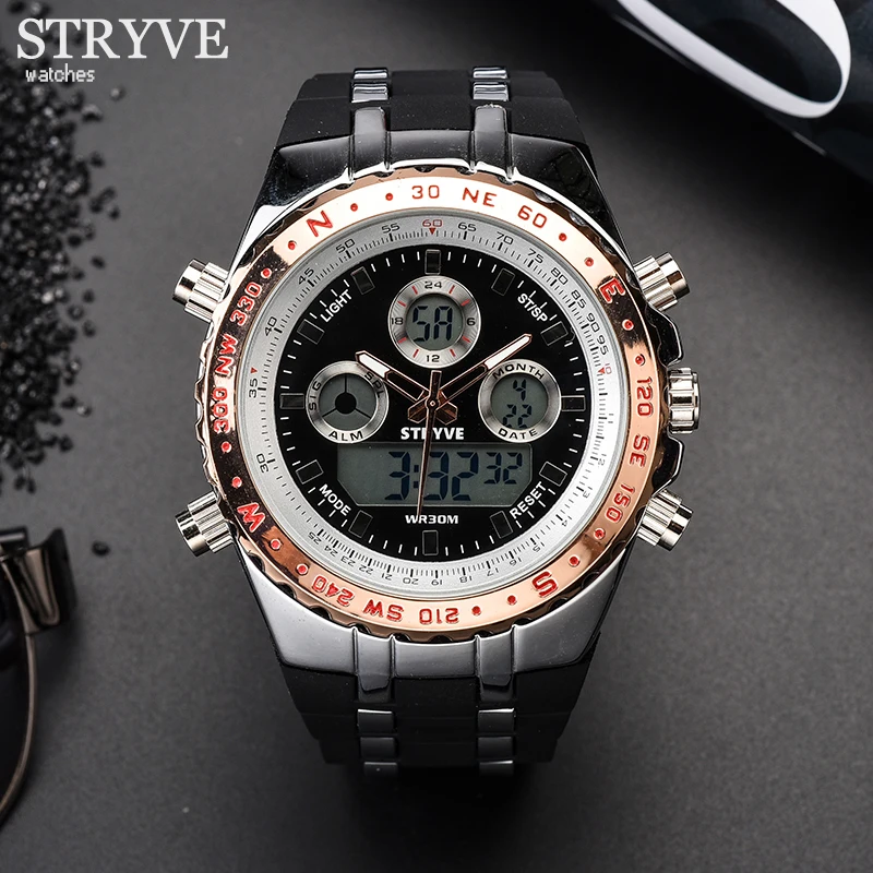 STRYVE Montre Homme универсальные спортивные часы для мужчин армия военная светодио дный LED аналоговые часы S шок Роскошные для мужчин