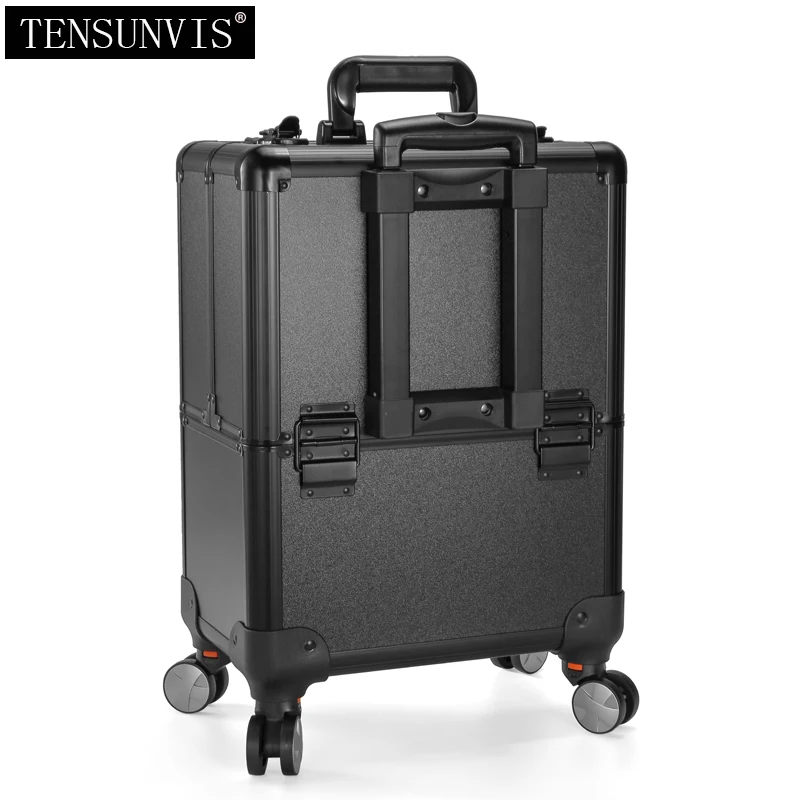 TENSUNVIS Professional Rolling Makeup Case Cosmetic Train Box Trolley black