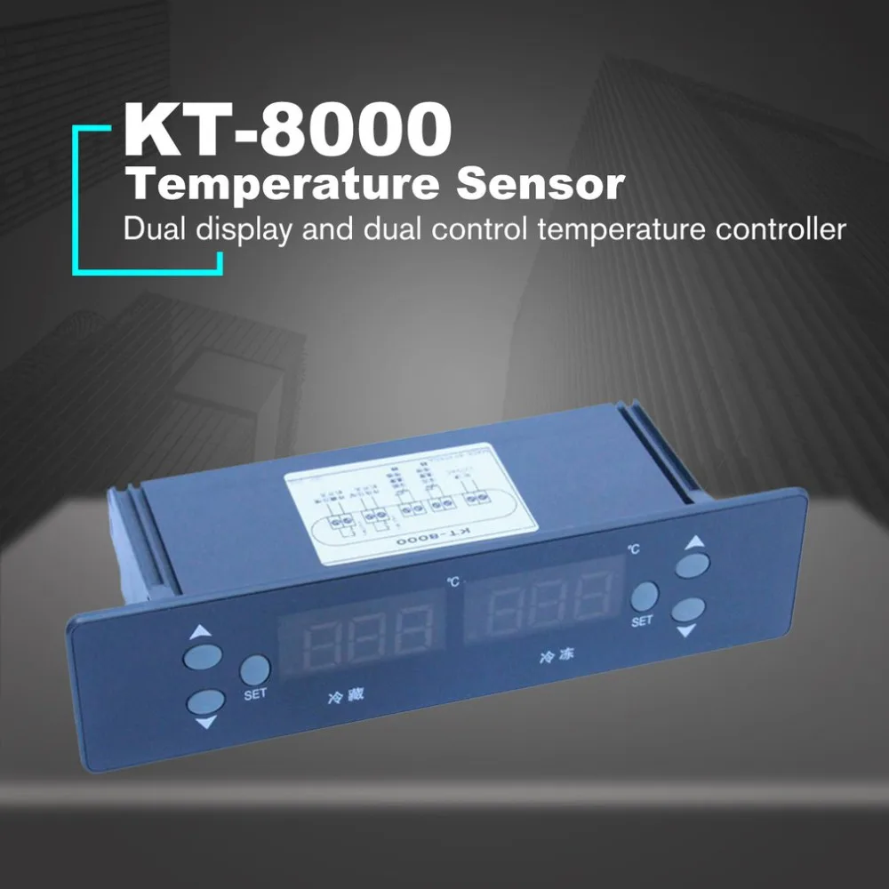 KT-8000 двойной контроллер температуры Термостат Датчик температуры Морозильник Термометр Холодильный Цифровой дисплей Панель