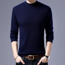 Free Shipping Autumn Winter Thick Warm 100% Wool Sweater Men Casual Solid Color Cashmere Turtleneck Pullover Men