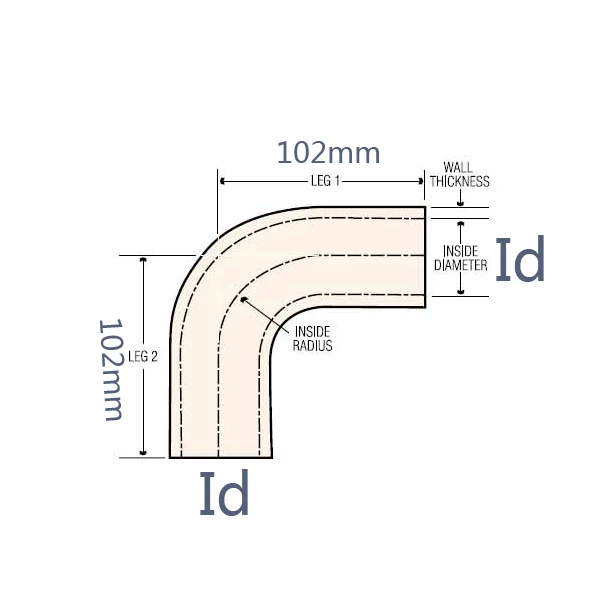 id:6mm-35mm 90 DEGREE 102mm length Intercooler/Turbo Silicone Coupler Hose