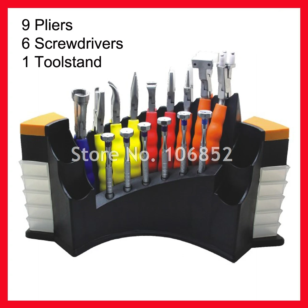 

DH08HC Optical Repair Tools Stand Eyeglasses Glasses Tool Kit Set 9pcs pliers and 6 screwdrivers