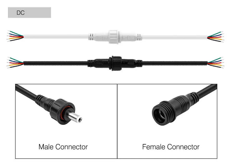 2pin/3pin/4pin/5pin/DC Светодиодные ленты Водонепроницаемый разъем светильник Удлинительный кабель черный/белый провод мужского и женского пола 40/60/100/200/300 см