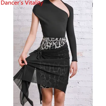 

Children Latin Dance Training Lacing Leopard Skirt Girls Practice Clothes Rumba Samba Tango Cha Cha Dancing Performance Costume