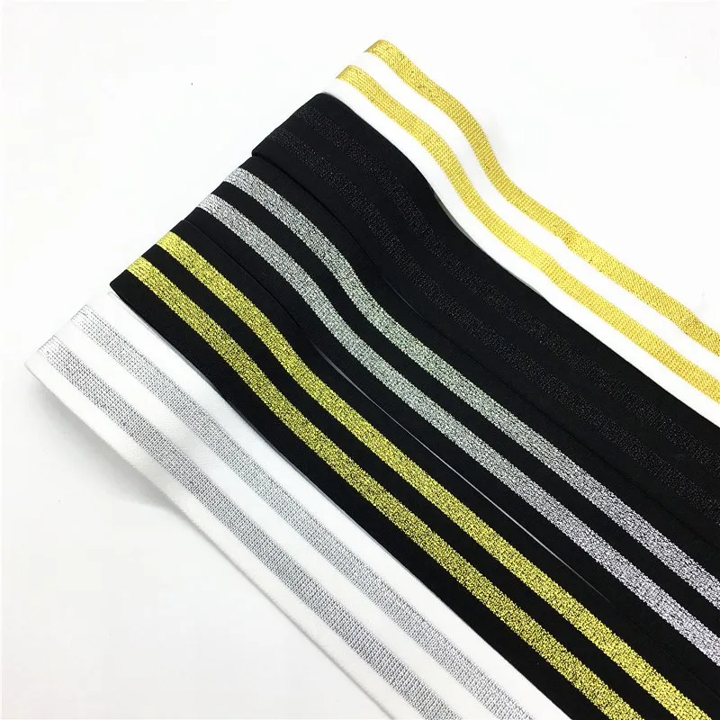 

3Meters 4cm Gold Silver Stripes Nylon Webbings Fashion Elastic Bands Ribbons Soft Elastic Rubber Band DIY Sewing Accessories