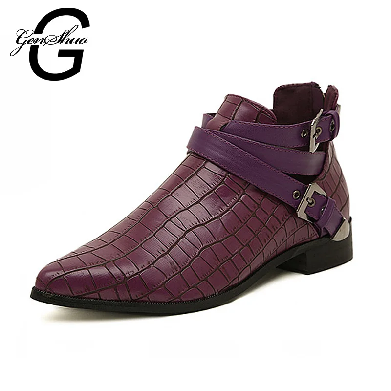 

GENSHUO 2016 New Autumn Shoes Women Boots Motorcycle Botas Femenina Chaussures Zapatos Mujer Ankle Boots For Woman Combat Boots